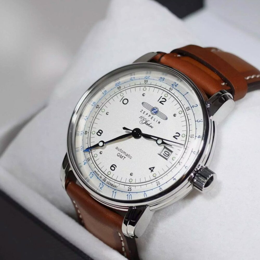 Zeppelin GMT Men's Stainless Steel Brown Leather Strap Watch - Picture 4 of 7